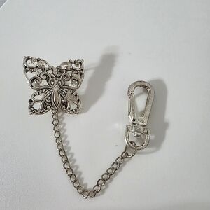 Silver Butterfly Chain Brooch